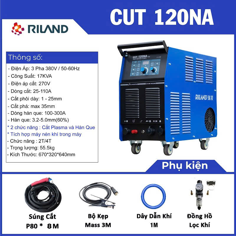 M&aacute;y cắt plasma t&iacute;ch hợp kh&iacute; n&eacute;n Riland CUT 120NA