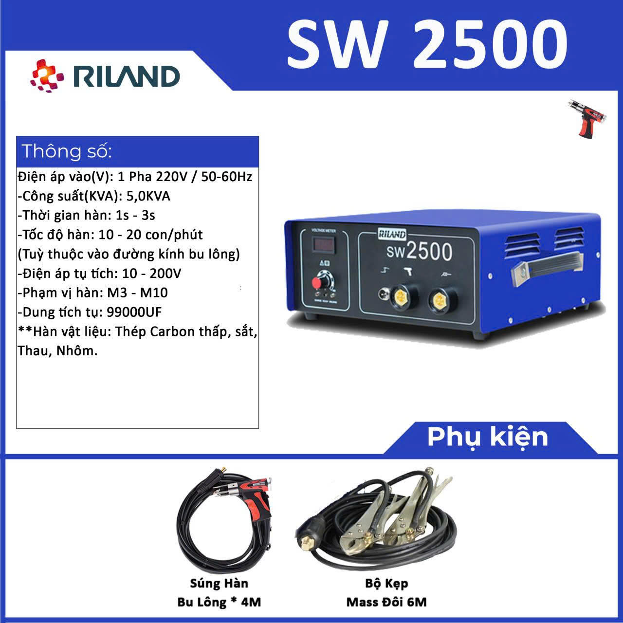 địa chỉ bán máy hàn bulong Riland SW2500 tại hà nội HCM