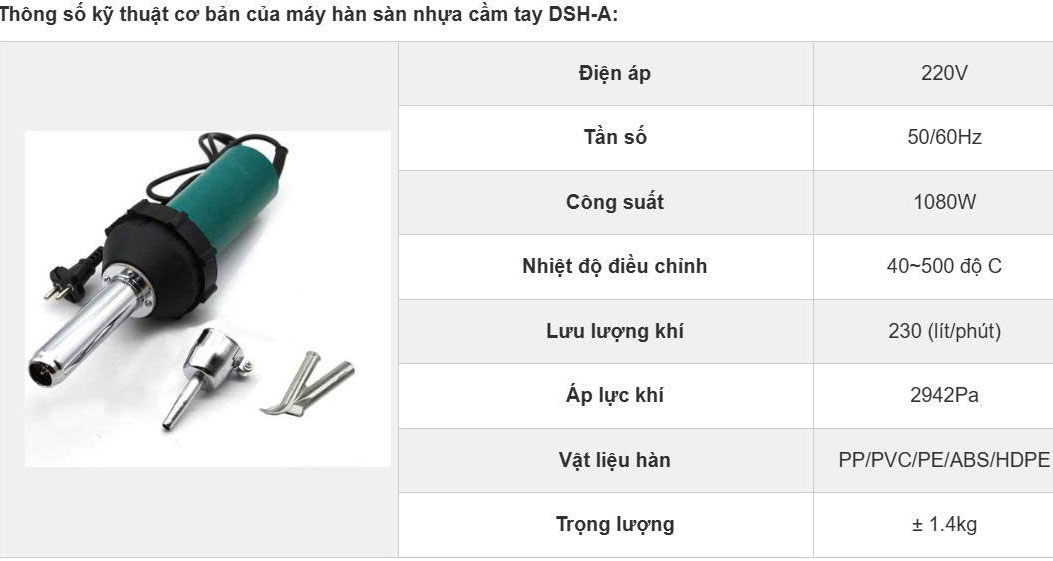 thong so ky thuat may han nhua DSH-A