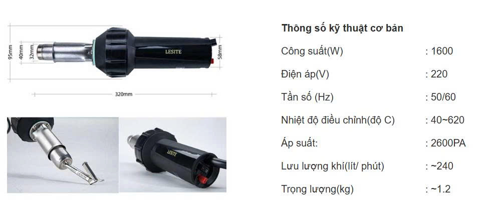 Thông số kỹ thuật máy hàn nhựa LST 1600E