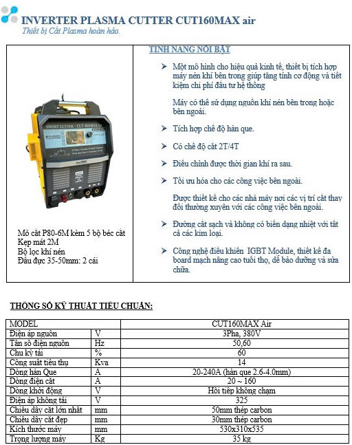 M&aacute;y cắt plasma t&iacute;ch hợp kh&iacute; n&eacute;n CUT 160 Max Air